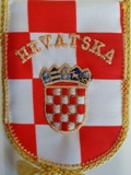 Chequered Car Flag With Embroidered Croatian Emblem 85mm x 120mm