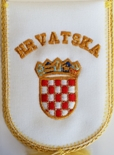 White Car Flag With Embroidered Croatian Emblem 85mm x 120mm
